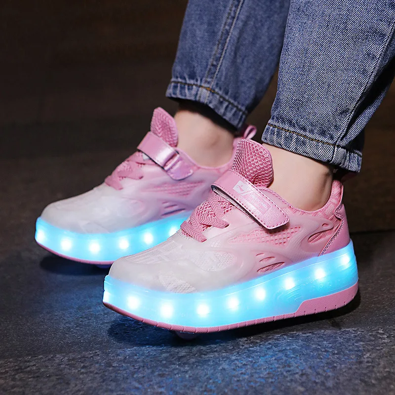 Kids Roller Skates Shoes 2 Wheels Skating Sneaker Flying Shoe