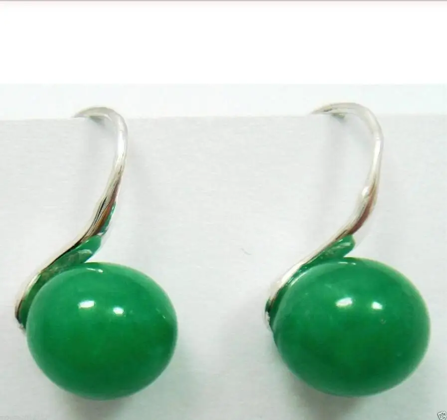 

AAA 10mm Genuine Natural Green Selling Jadeite Silver hook Earrings