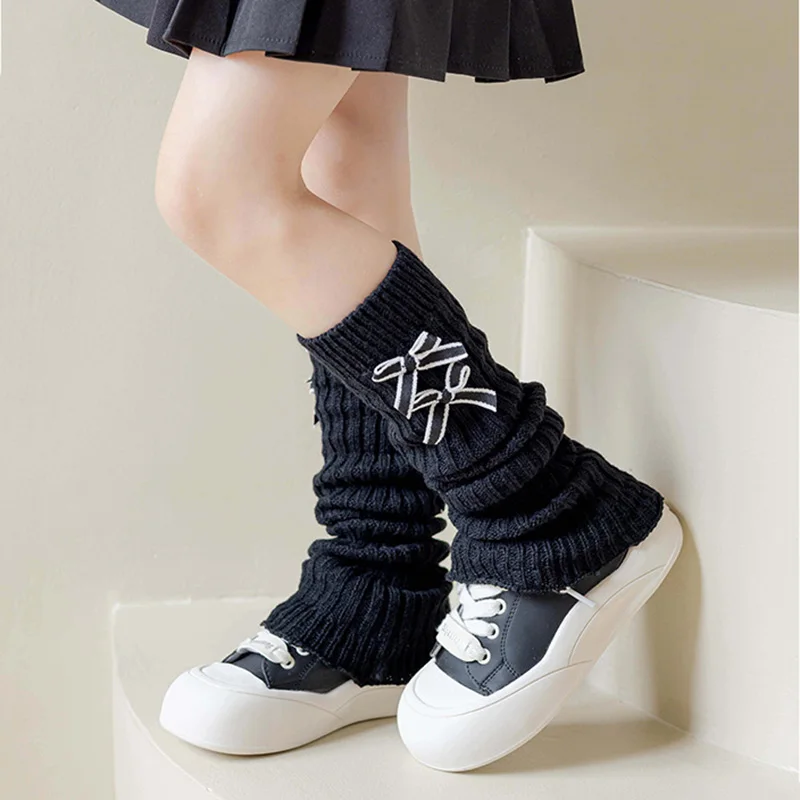 Korean Calf Knee High Long Leggings Sock for Kids Girls Bow Rabbit Ears Children Pile Stockings Cotton White Black Leg Warmers
