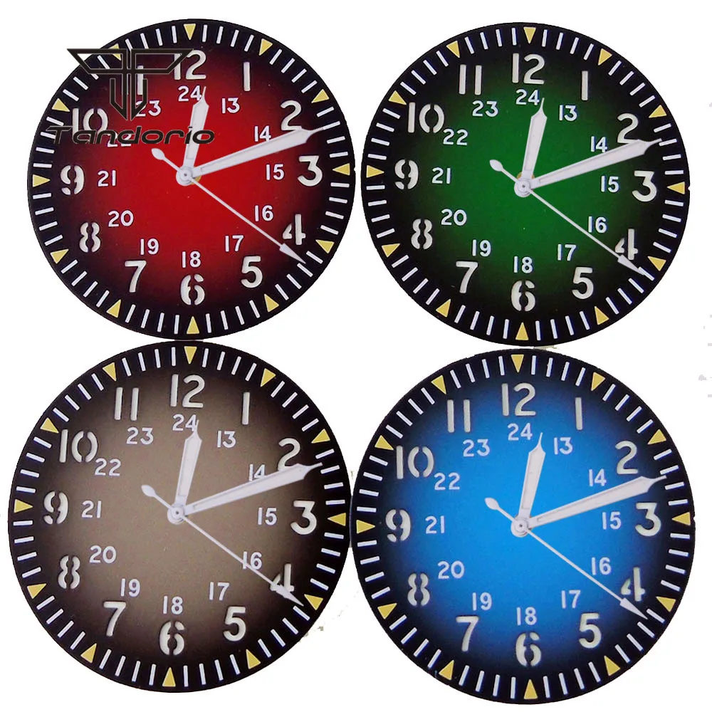33.5mm Pilot Watch Dial Face Gradient Color Hands Set Green Luminous Fit NH35 NH36 ETA2824 PT5000 ST2130 Automatic Movement