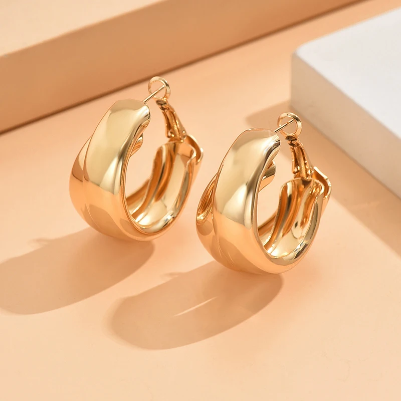 Gold Double Ring Chunky Hoop Earrings 4