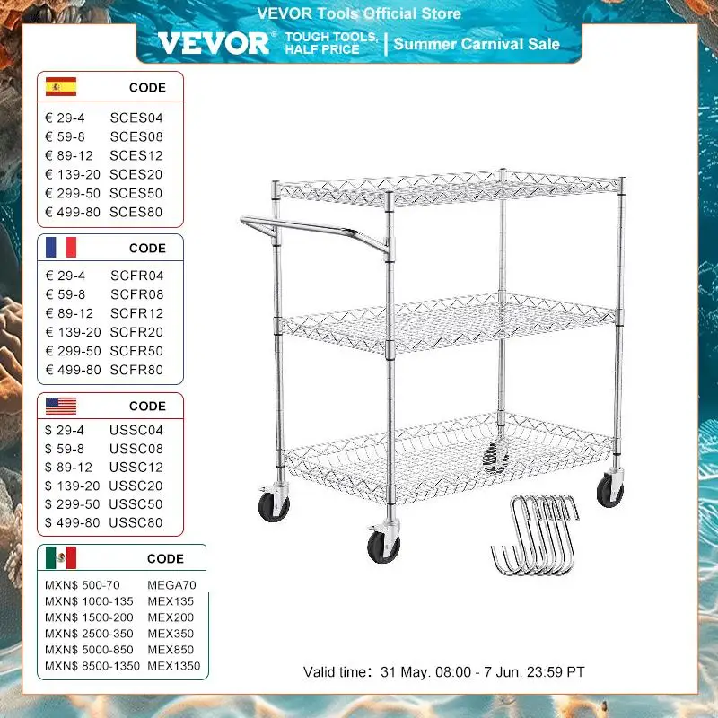 VEVOR kolejových pomůcka vozík 3-tier mobilní shelving jednotka organizátor obsluha vozík na kol kov úložný vozík pro kuchyň  pult