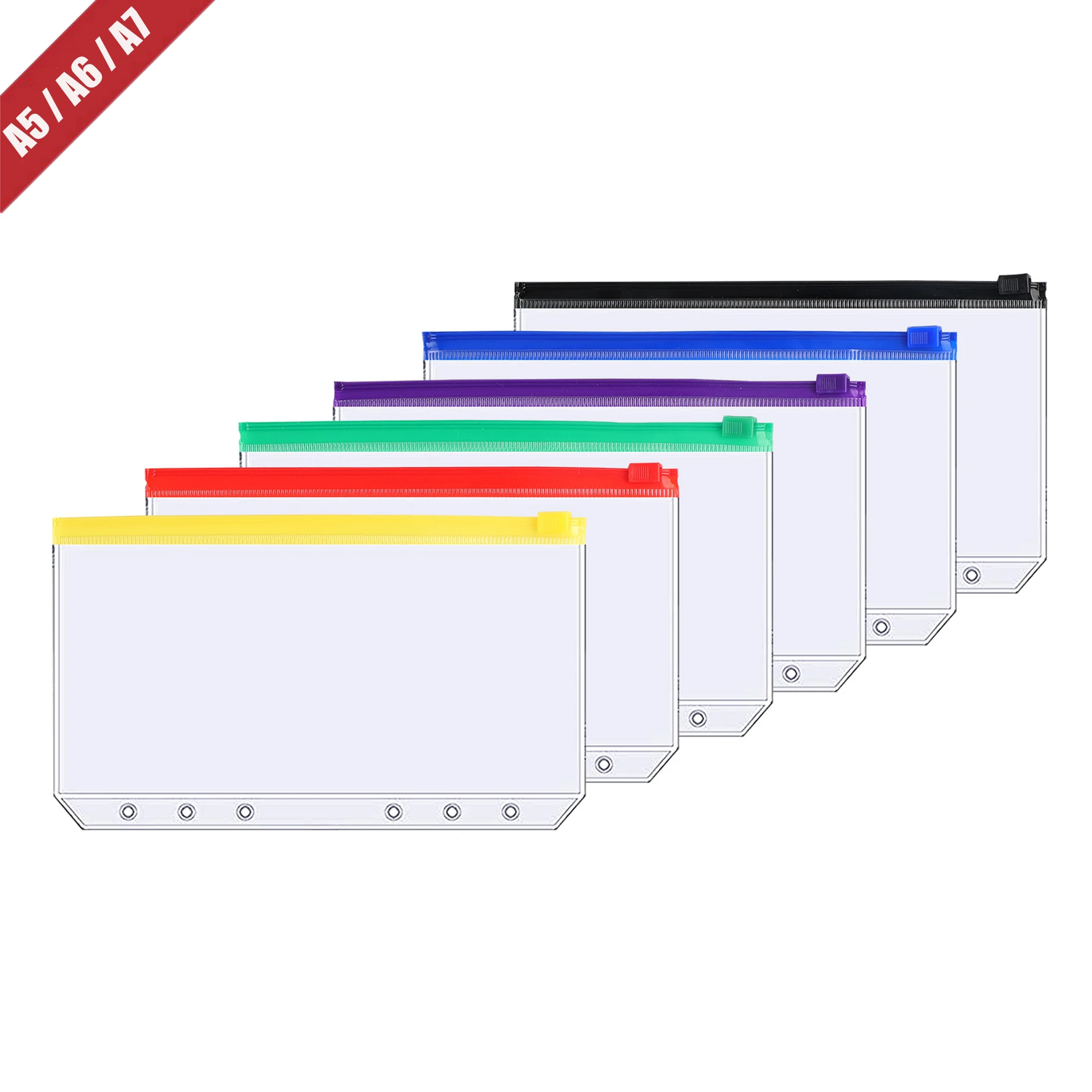 편리한 포켓 바인더 컬러 지퍼 폴더, 6 링 노트북 바인더 파일 보관 가방, PVC A5 A6 A7, 무료 배송, 6 개