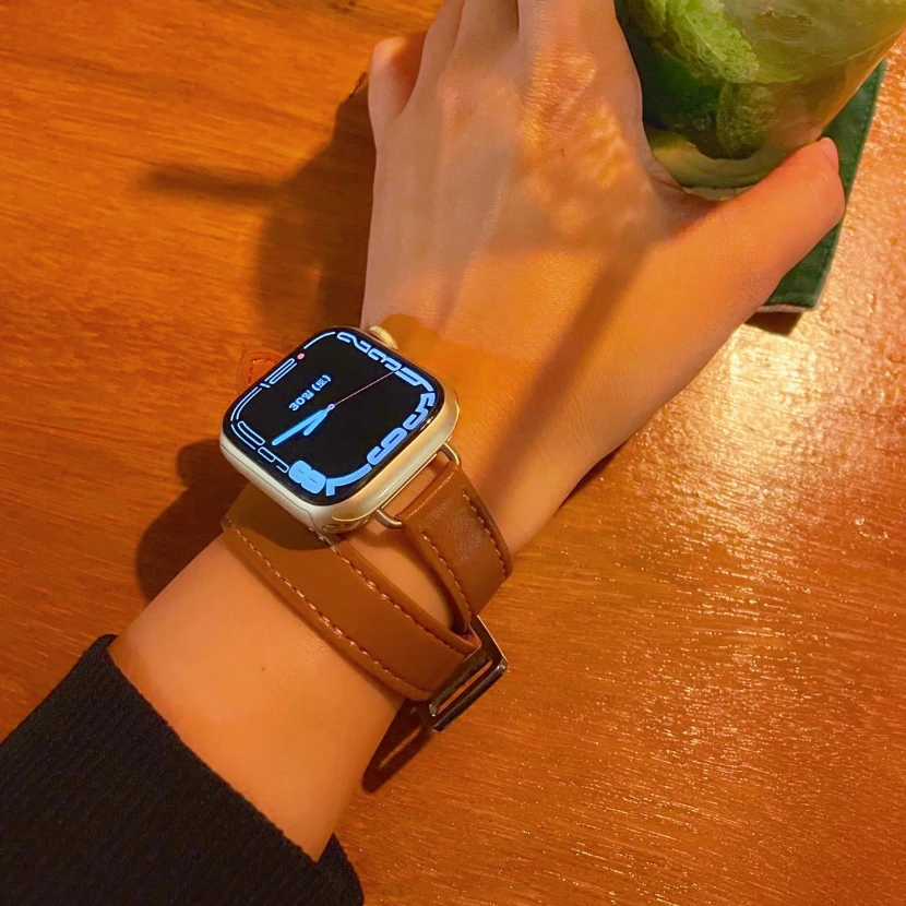 Slim leather Belt for Apple watch Ultra 9 8 7 band 45mm 44mm 41mm 40mm Sports double leather strap for iwatch Series 6 5 4 SE 3