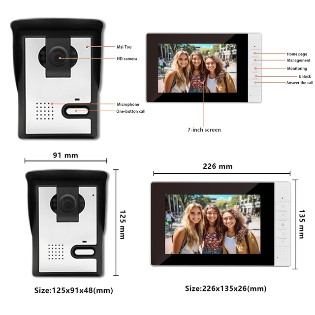 7Inch IPS Screen Wired Video Door Phone Intercom Visual Doorbell Peephole Viewer Door Camera 6