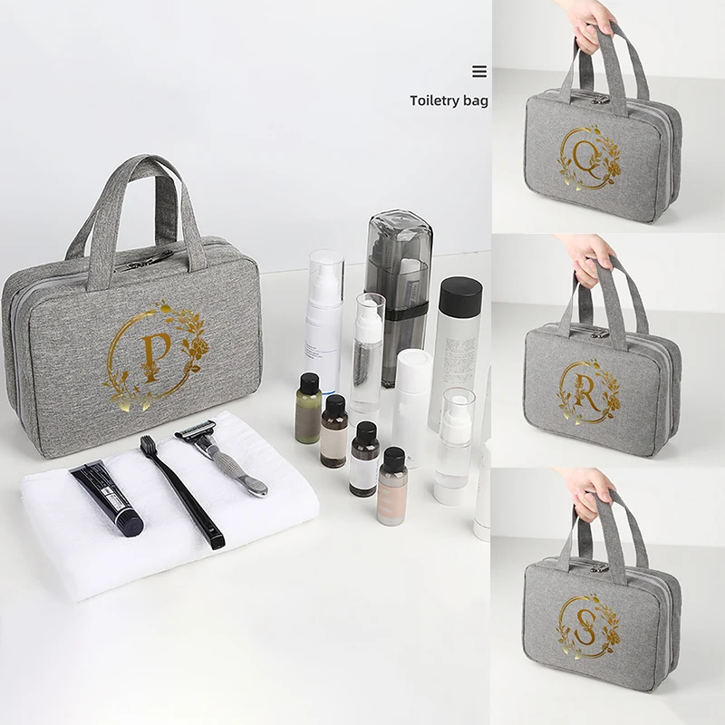 Leaf gold letter print travel waterproof foldable dry wet separation wash bag with large capacity cosmetic storage bag