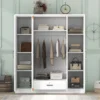 4-Door Wardrobe with Drawers, Shelves and Hanging Rail, Freestanding Armoire Wardrobe Closet, (White+4-Door) 2