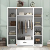 4-Door Wardrobe with Drawers, Shelves and Hanging Rail, Freestanding Armoire Wardrobe Closet, (White+4-Door) 2
