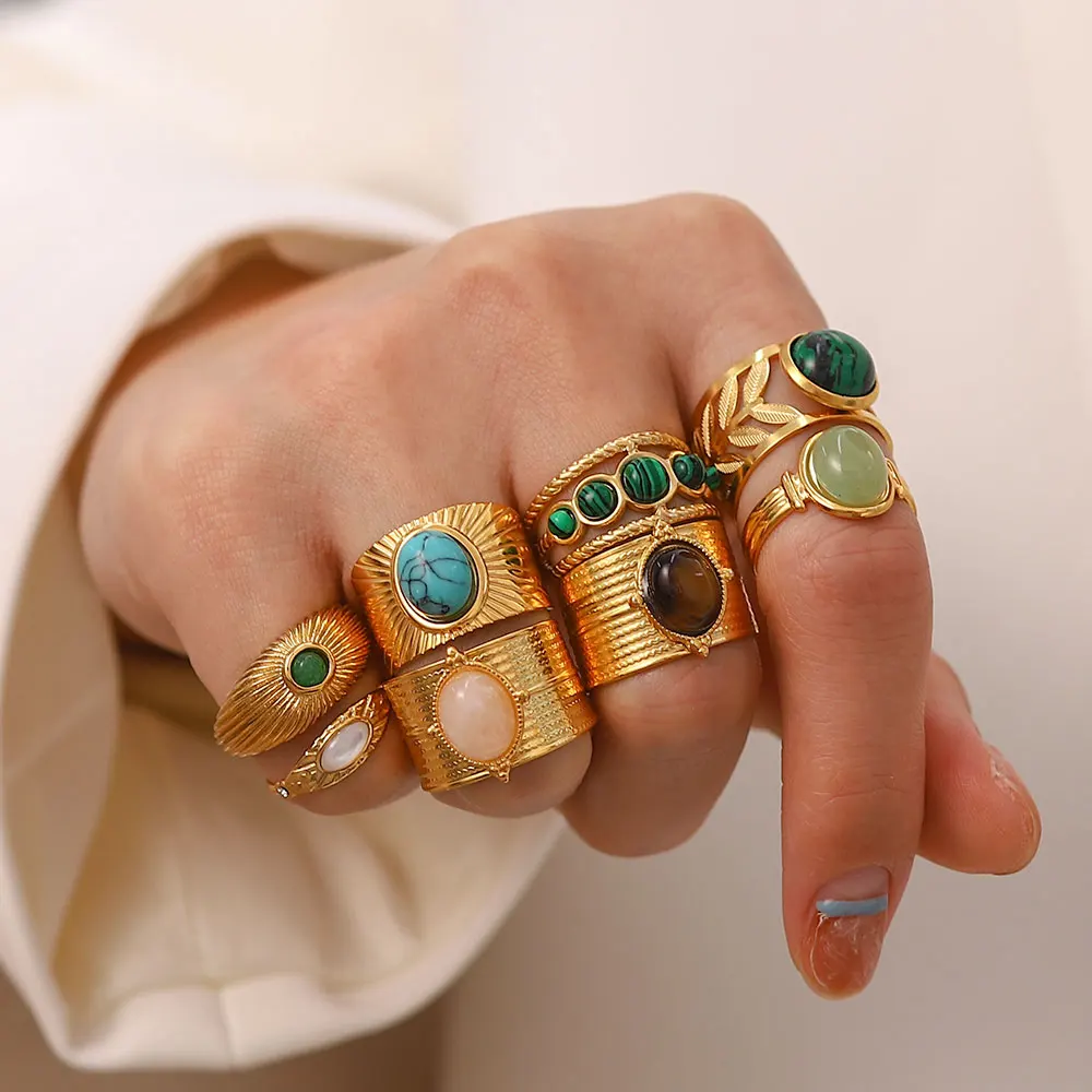 Youthway New Design Natural Stone Stainless Steel Ring Women Waterproof Stylish Golden Jewelry 2022 NEW Set 5