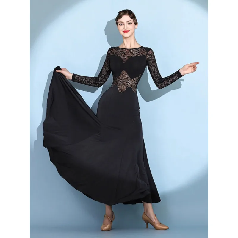 Modern Dance Evening Dress 2121 Black Lace National Standard Dance Practice Dress Waltz Social