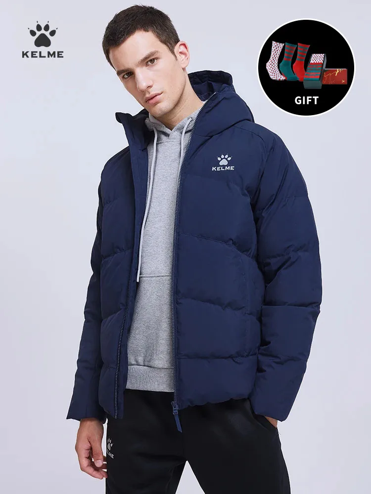

KELME Официальный Новый спортивный пуховик Мужская зимняя утолщенная теплая короткая Повседневная куртка с капюшоном 8161YR1001