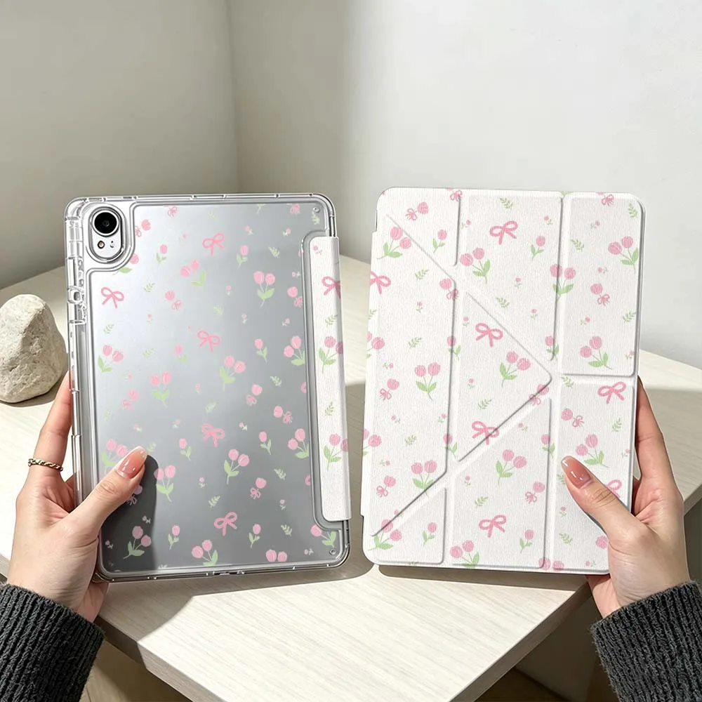 Pink Flower Bow Pattern Soft Tablet Case