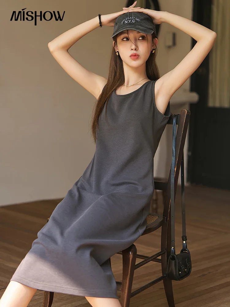

MISHOW Women's Tank Dress Spring Summer 2023 Slim A Line Sleeveless Square Collar LOOSE Pullover Knitted Long Dresses MXC14L1275