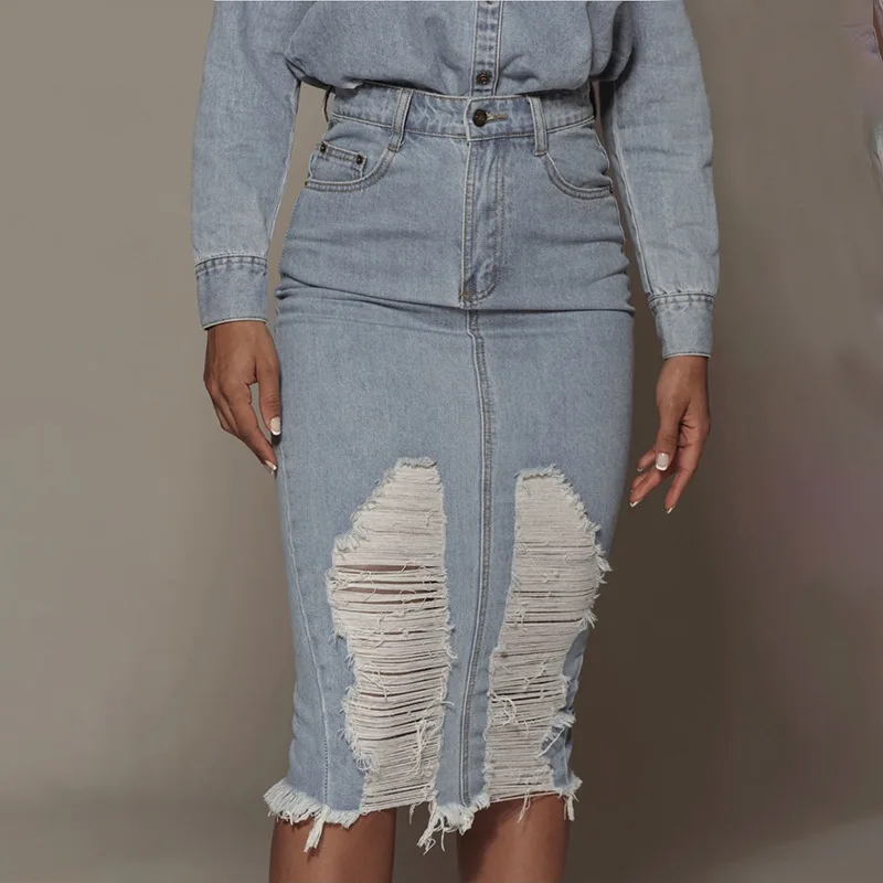 

European Style Woman Pencil Skirts High Waist Jeans Streetwear Female Retro Skirts