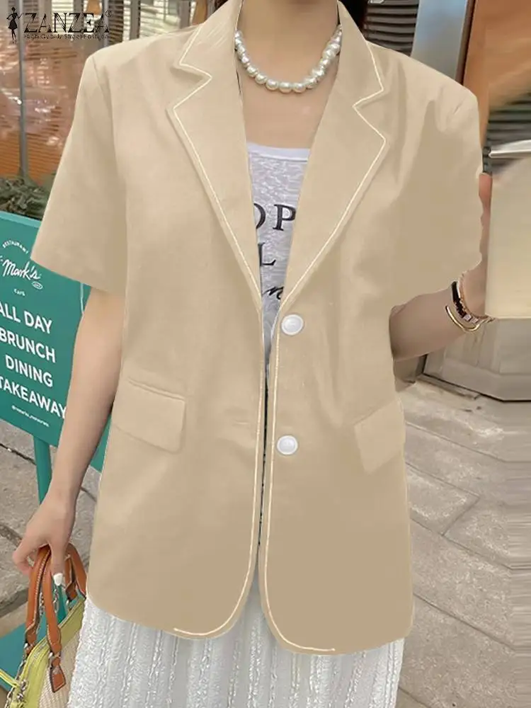 

Женский Повседневный Блейзер ZANZEA 2023, элегантные костюмы для отдыха с отложным воротником и коротким рукавом, деловые костюмы в Корейском стиле, пальто, модный блейзер