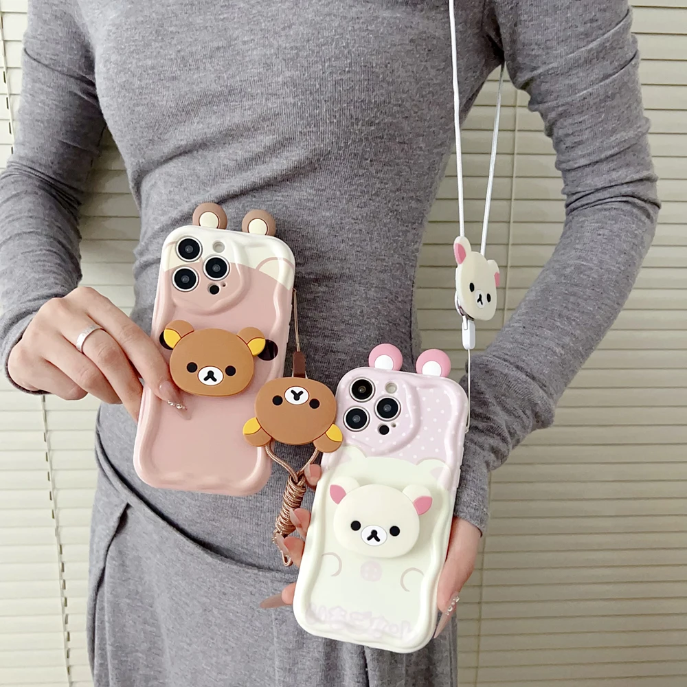 Rilakkuma Wave Design Phone Case with Holder Rope