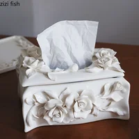 Hand Pinch Roses Ceramic Tissue Box Handmade Flower Paper Box Napkin Boxes Decoration Craft Paper Storage Boxes Tissue Organizer 1