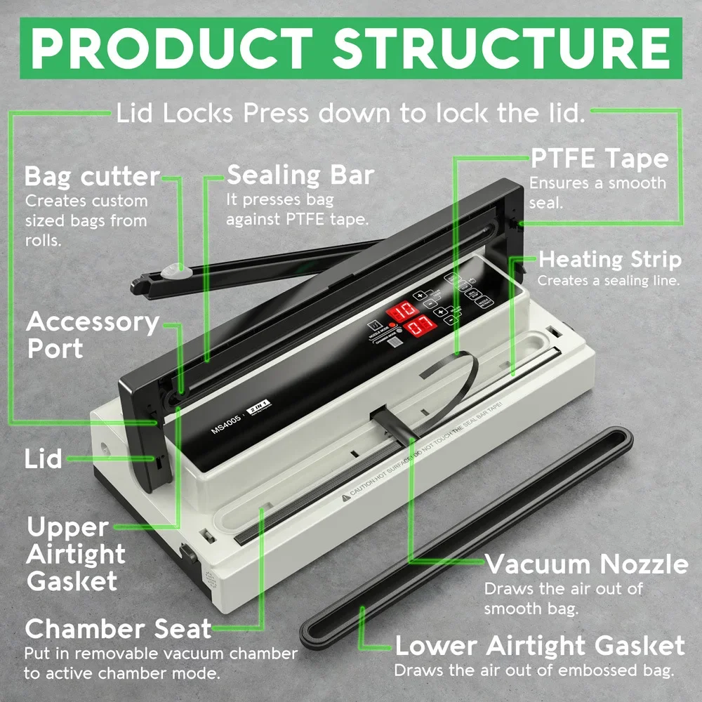 MS4005 Sealing Machine 220V/110V Vacuum Food Sealers Vacuum Sealing Machine Household Fresh Food Packaging Sealing Machine 5