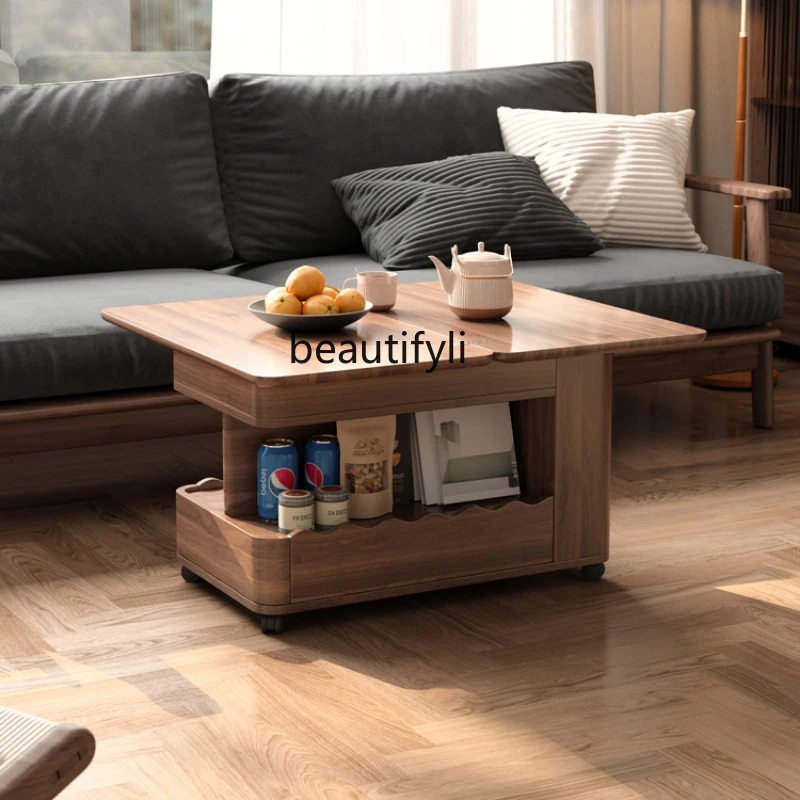 

Modern Simple Portable Solid Wood Coffee Table Folding Trolley Multi-Functional Side Table Small Cabinet
