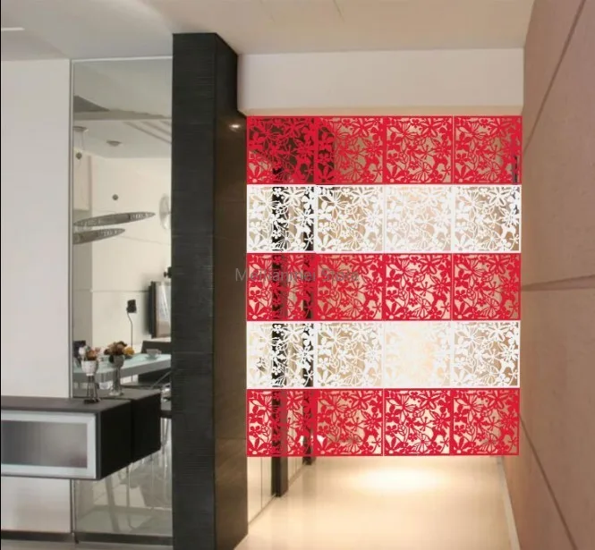 Room Divider Screen Chinese Folding Screen 8 PCs Living Room Decoration Hanging Panel Butterfly Flower and Bird PVC
