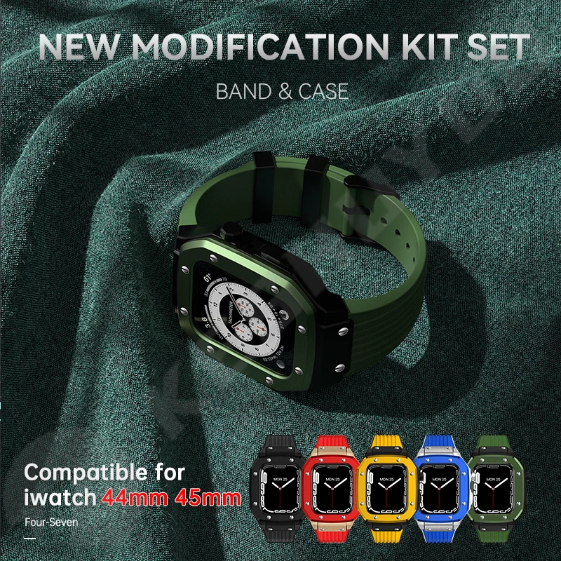 Mod Kit Case Set for Apple Watch 8 7 6 5 44 45mm Luxury Rubber