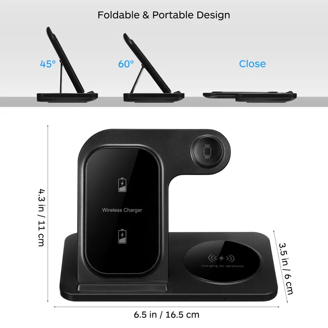 Foldable Wireless Charger 15W 3In1 Charging Station for Phone Earbuds Smartwatch Fast Charge Safety Protection Wide 2