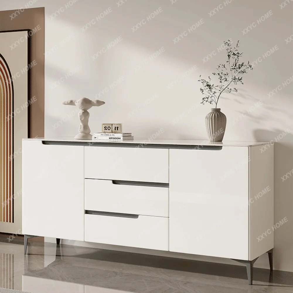 

Nordic Light Luxury Stone Plate Sideboard Cabinet Modern Minimalist Paint All Solid Wood Locker Home Wall Tea Entrance Cabinet