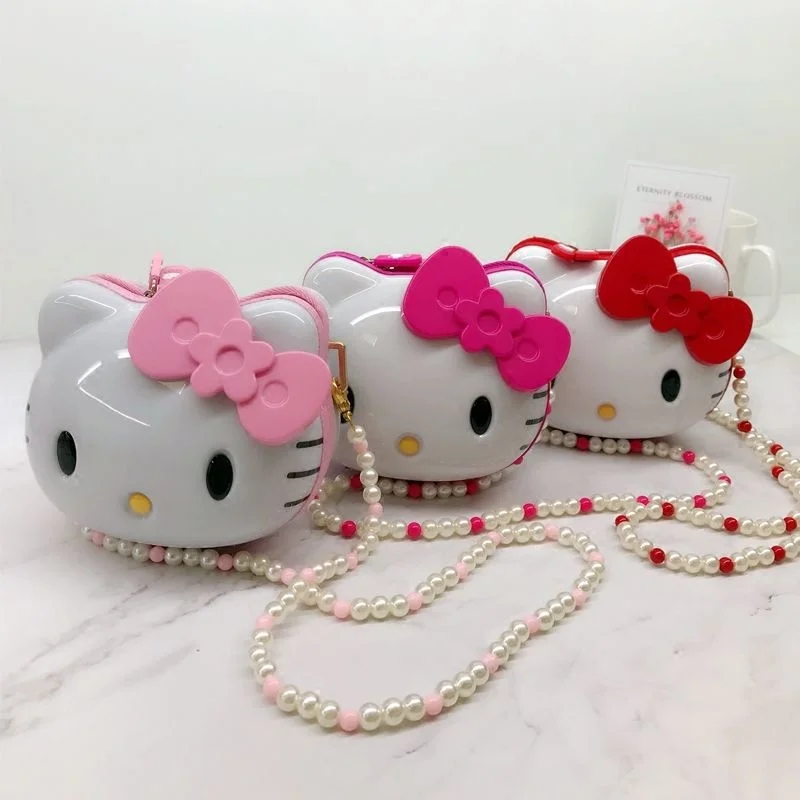 

Sanrio Hello Kitty 3D Chain Bag Kawaii Cartoon ABS Material Backpack Kt Cat Messenger Bag Children Crossbody Bag Holiday Gift