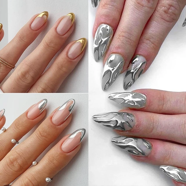 GLAM Chrome Powder  Metallic nails design, Chrome nails designs, Mirror  nails