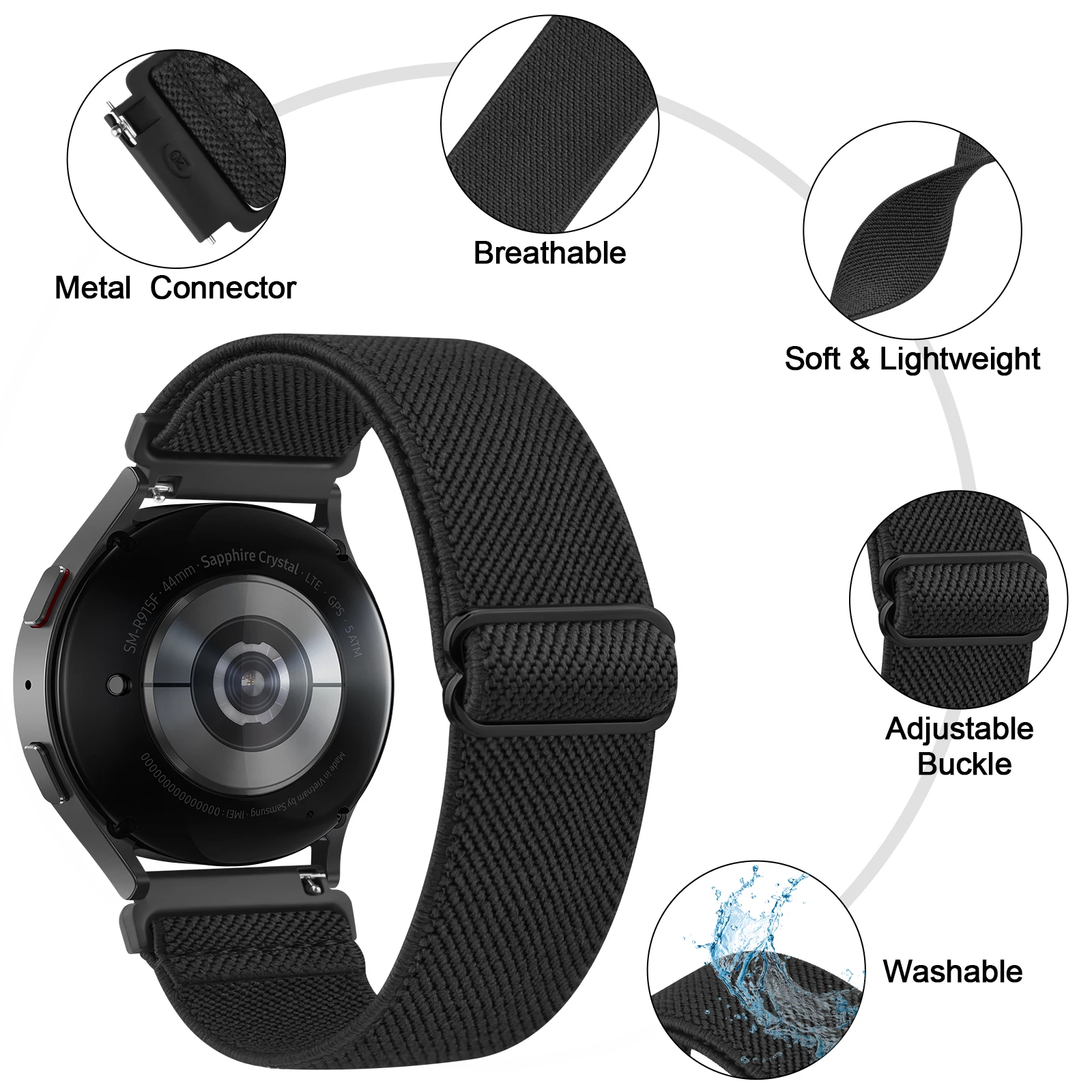 Elastic Nylon Sport Strap, 20mm/22mm - Versatile and Comfortable Band for Smartwatches