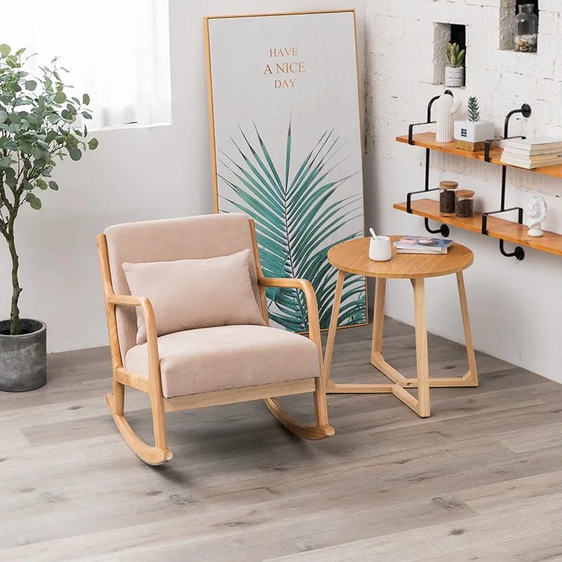 Formwell-Rocking Lounge Chair, Leisure Chair for Living Room, Bed Room, Solid Wood Frame, Waist Pillow