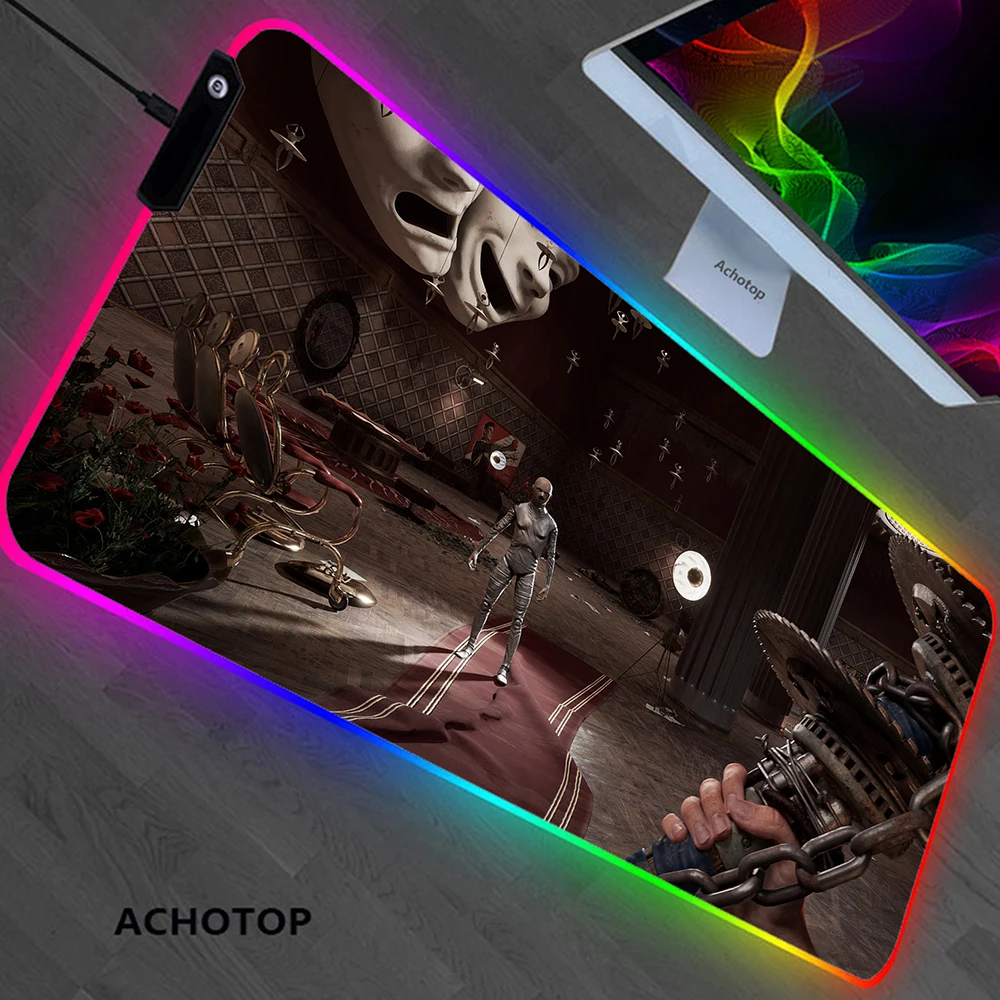 

LED Light Gaming Mouse Pad Atomic Heart Large Mousepad RGB Backlit Table Notebook Office Carpets Rubber Waterproof Mat Mausepad