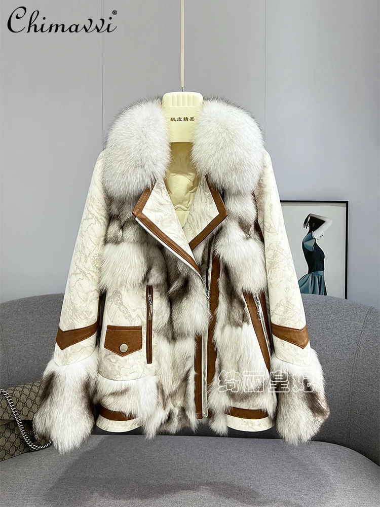 

New Real Fox Fur Jacket Women's Winter Clothes New Light Luxury High-End Motorcycle Goose Down Liner Fur Coat Feminine Jackets