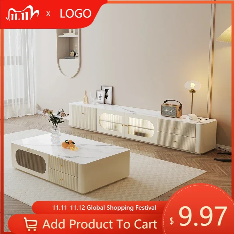 

White Glass Living Room TV Cabinet High Portable Display Modern Television Table Storage Moveis Para Casa Furniture MQ50DS