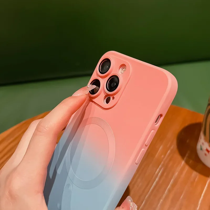 Gradient Color Silicone Shockproof Phone Case with Lens Film