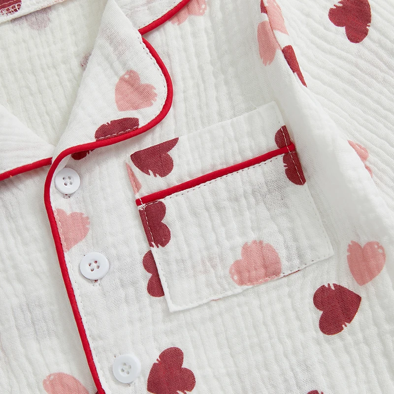 Girls Pajama Set Cute Heart Patterned Long Sleeve Top with Cozy Elastic Waist Pants for a Good Night s Sleep