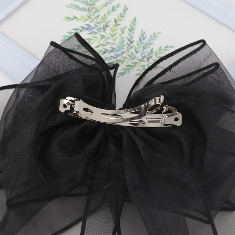 New Black Sweet Mesh Thin Gauze Big Bow Hair Claw Clip Women Bow Spring Clip Headwear Accessories Hair Clips Hairbows for Girls