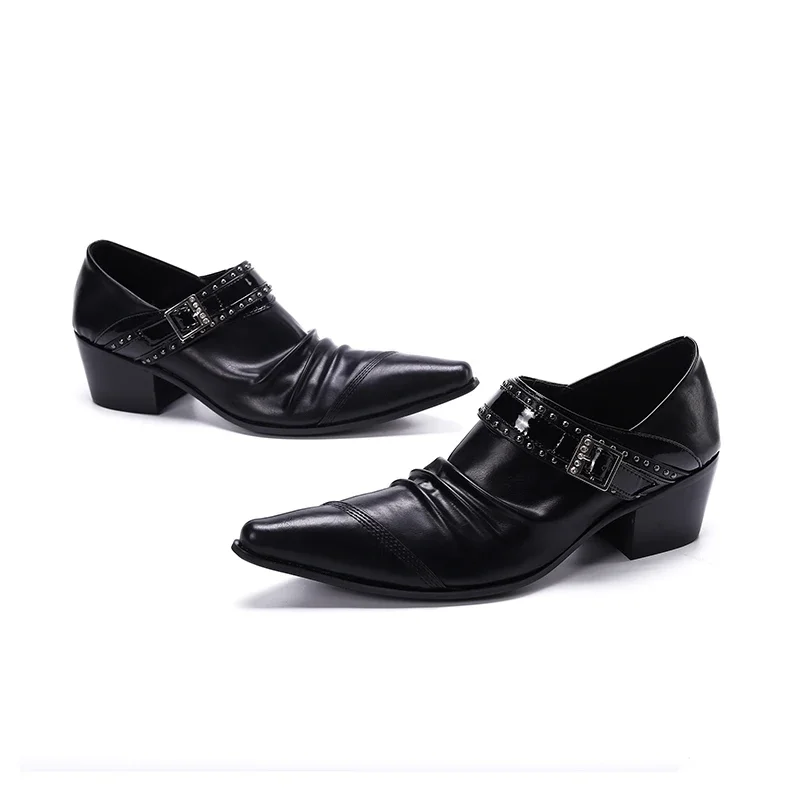 Newly Business Black Pointed Toe Men Oxfords Shoes Wedding Evening Dress Shoes Male Rivet Genuine Leather Formal Plus Size