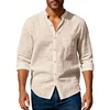 Henley Neck Cotton Linen Shirt Premium Lightweight Breathable Slim Fit Long Sleeve Button-Upv