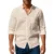 Henley Neck Cotton Linen Shirt Premium Lightweight Breathable Slim Fit Long Sleeve Button-Upv