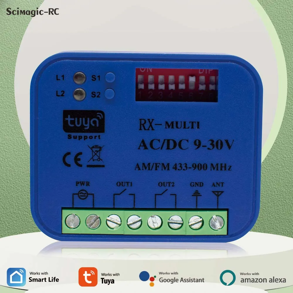 Tuya Wifi Smart Garage Door Opener Universal Rx-Multi 300-900Mhz 2Ch Relay Modulo Rf Funziona Con Smartlife App Alexa Google Home