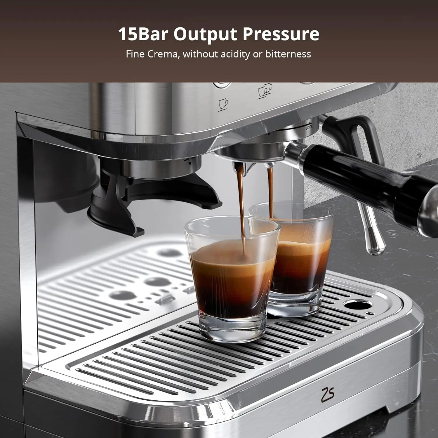 Professional Espresso Machine with Built-In Grinder and Milk Frother, 15 Bar Cappuccino and Latte Maker 3