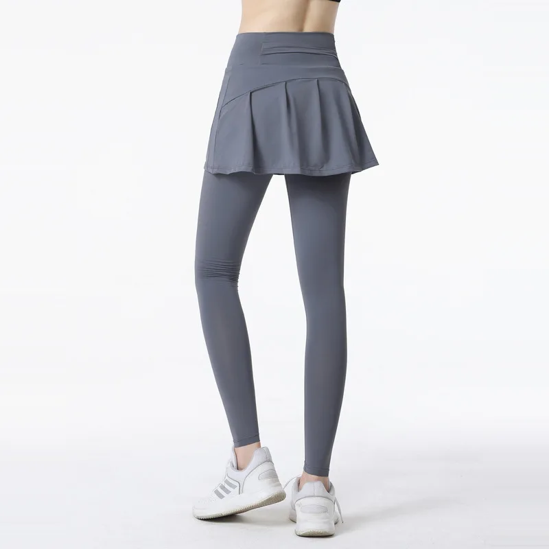 Large Size Fake Two-piece Sports Trousers Women's High Waist Anti-light Running Fitness Dance Anti-light Yoga Leggings DROPSHIP