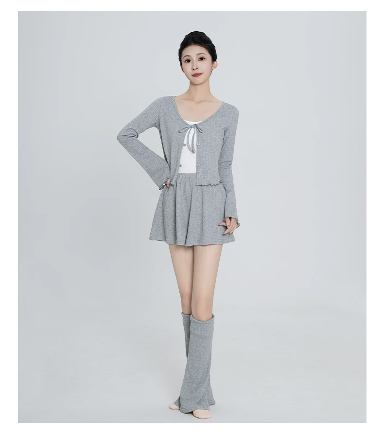 Mädchen Ballett Tanz Kleidung Herbst Set für Frauen Neue Strickjacke + Shorts 2 stücke Tägliche Praxis Outfits Lange-ärmeln Top – Detail 5