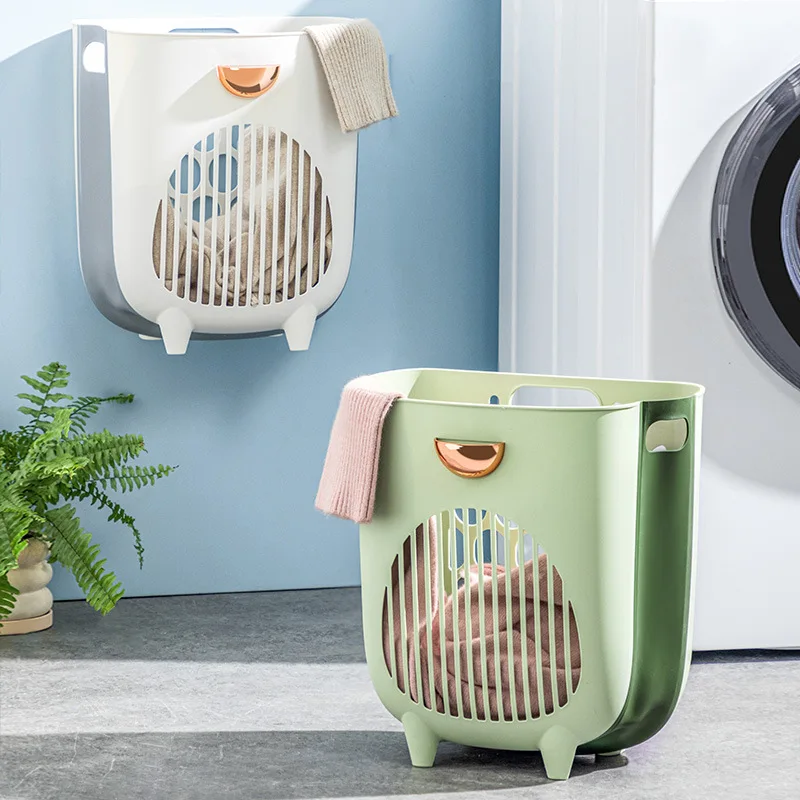

Oversized plastic foldable hanging household wall-mounted multifunctional laundry basket easy-carry handle dirty clothes basket