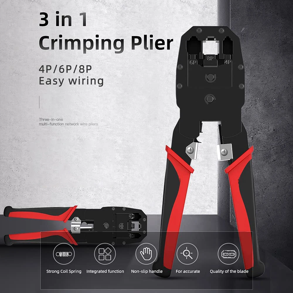 Hoolnx RJ45 크림핑 도구, 8P 6P 4P RJ45 RJ12 RJ11 크림퍼 커터 스트리퍼, Cat6 Cat5e 모듈러 커넥터 Lan 이더넷 끝