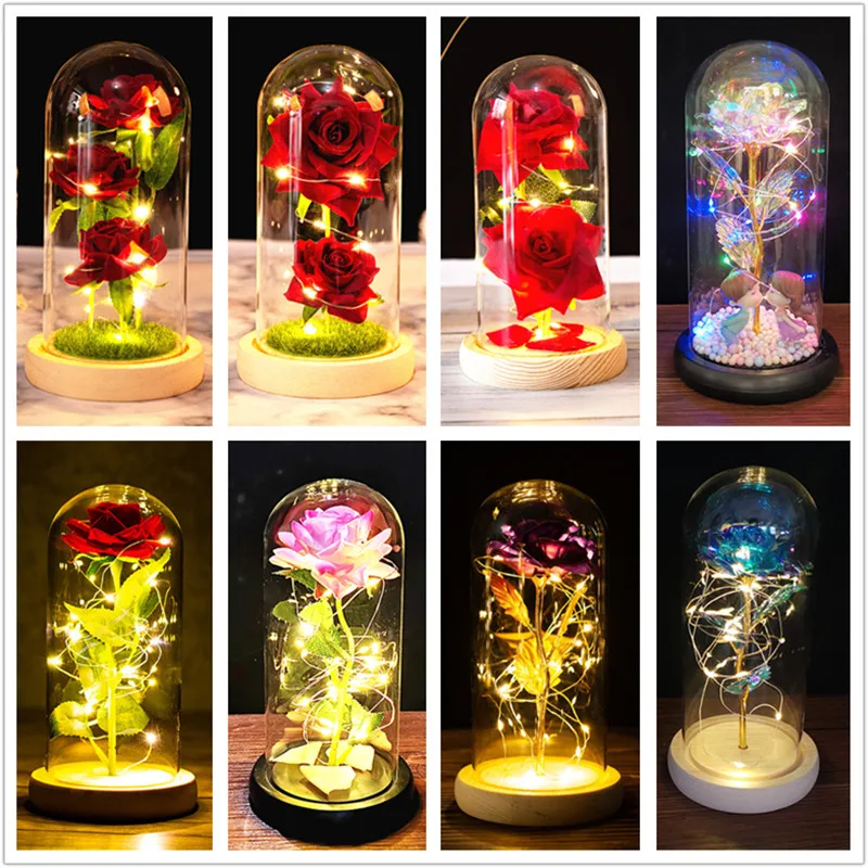 

LED Eternal Rose Flowers Night Lights 3D Table Lamps Valentine's Day Gifts Wedding Bedside For Lamp Room Decor Lamp for Bedroom