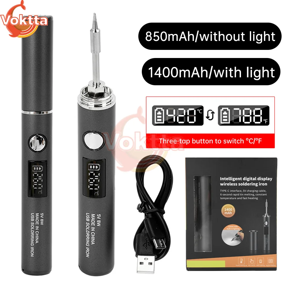 Soldering Iron Electric Soldering Iron Soldering Iron Kit Soldering Iron Set USB Soldering Iron Adjustable Temperature 260-420℃ Electric Soldering Iron Kit 850mAh/1400mAh Battery Solder Welding Tool