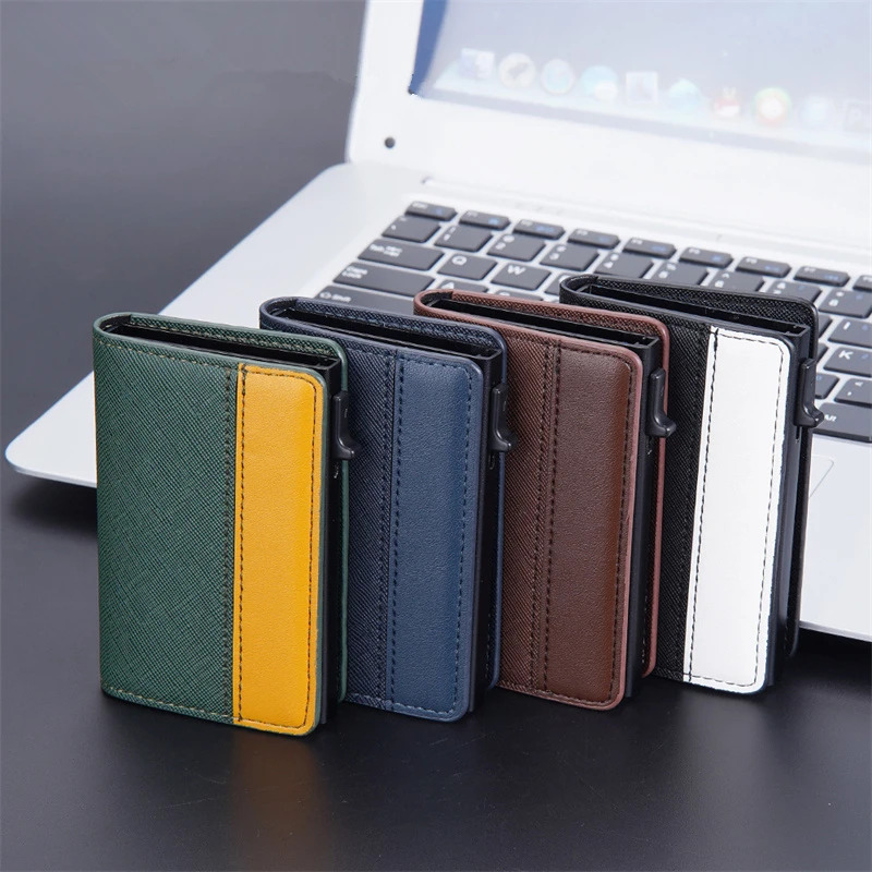 

Men's Automatic Pop-up Card Holder Multi-card Anti-magnetic Bank Card Bag Contrast Large-capacity Anti-theft Brush Card Wallet