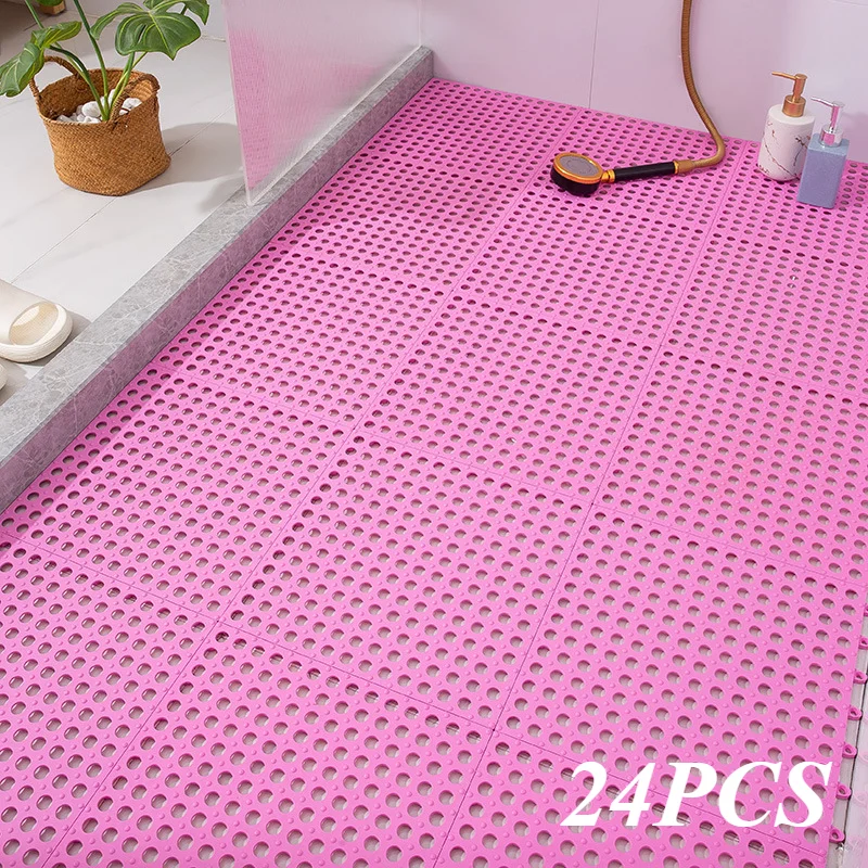 24PCS Kitchen Bathroom Anti-slip Waterproof Floor Mat Patchwork Hollow Bath Anti-fall Foot Bath Drainage Carpet